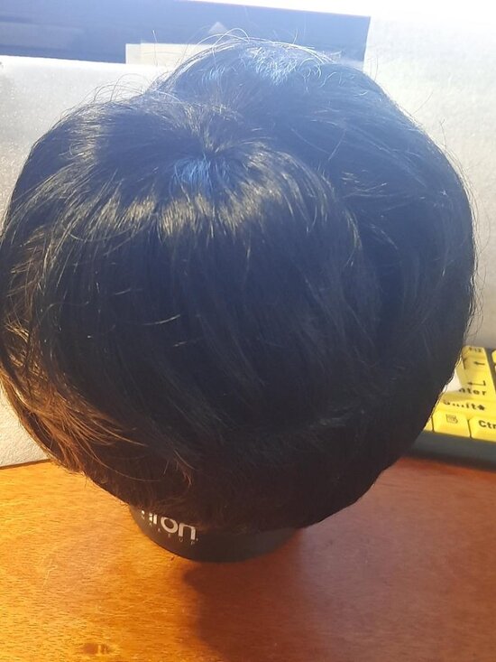 NEW ! Women Short Curly Wig Straight Black With Front Blonde Highlight main image 3